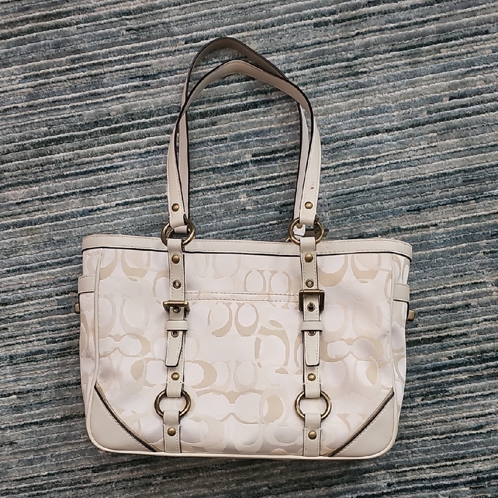Coach Cream Shoulder Bag with Signature Monogram